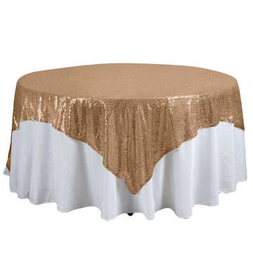 90"x90" Gold Premium Sequin Square Table Overlay, Sparkly Table Overlay
