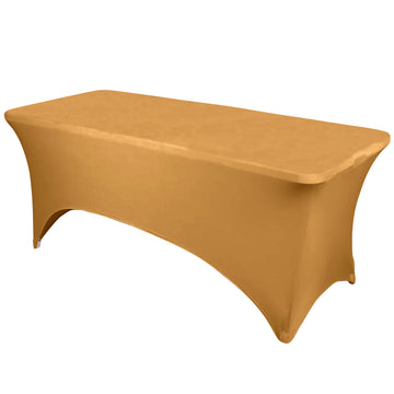 Gold Stretch Spandex Rectangle Tablecloth 6ft Wrinkle Free Fitted Table Cover for 72"x30" Tables