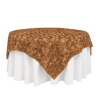 Elevate Your Tablescape with the Gold 3D Rosette Satin Square Table Overlay
