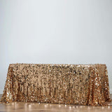 90"x156" Gold Seamless Big Payette Sequin Rectangle Tablecloth Premium for 8 Foot Table With Floor-Length Drop