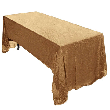 60"x126" Gold Seamless Premium Sequin Rectangle Tablecloth