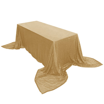 90x156" Gold Seamless Premium Sequin Rectangle Tablecloth for 8 Foot Table With Floor-Length Drop