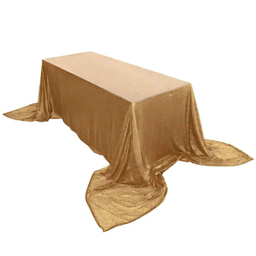 90x156" Gold Seamless Premium Sequin Rectangle Tablecloth for 8 Foot Table With Floor-Length Drop