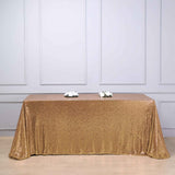 90 inch x 132 inch Gold Premium Sequin Rectangle Tablecloth