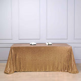 90 inch x 132 inch Gold Premium Sequin Rectangle Tablecloth