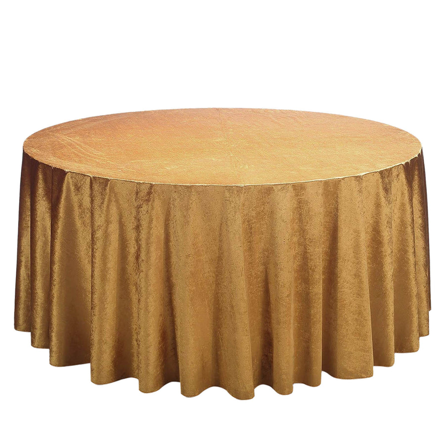 120inch Gold Seamless Premium Velvet Round Tablecloth, Reusable Linen