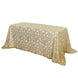 90x156inch Gold Sequin Leaf Embroidered Rectangular Tablecloth, Seamless Sheer Table Overlay