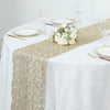 12x108inch Gold Sequin Mesh Schiffli Lace Table Runner, Sparkly Wedding Table Decoration