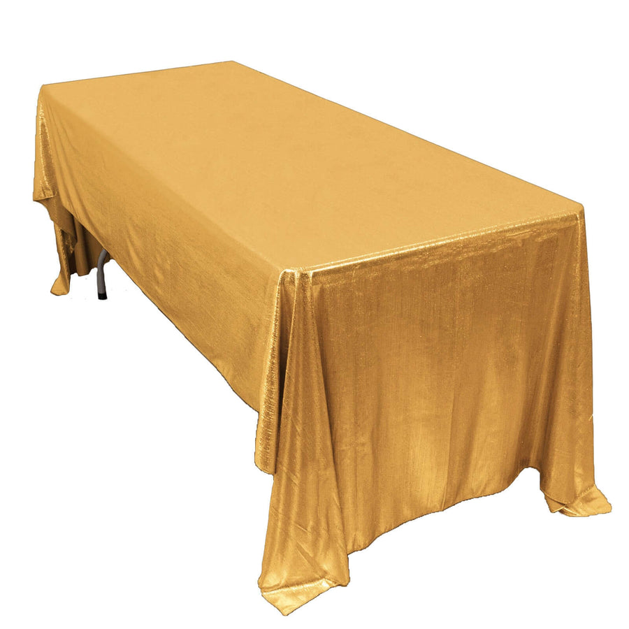 60x126inch Gold Shimmer Sequin Dots Polyester Tablecloth, Wrinkle Free Sparkle Glitter