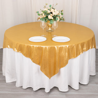 Add a Touch of Elegance with the Gold Shimmer Sequin Dots Table Overlay