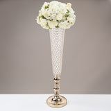 2 Pack | Gold 40Inch Tall Crystal Beaded Trumpet Vase Set, Table Centerpiece