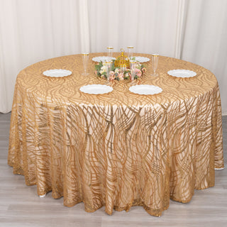 Transform Your Table into a Centerpiece of Elegance with the Gold Wave Mesh Round Tablecloth