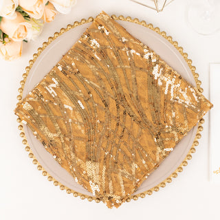 Elevate Your Dining Experience with the Exquisite Gold Wave Embroidered Sequin Mesh Dinner Napkin
