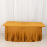 6ft Gold Wavy Spandex Fitted Rectangle 1-Piece Tablecloth Table Skirt