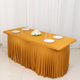 6ft Gold Wavy Spandex Fitted Rectangle 1-Piece Tablecloth Table Skirt