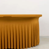 6ft Gold Wavy Spandex Fitted Round 1-Piece Tablecloth Table Skirt, Stretchy Table Cover with Ruffles