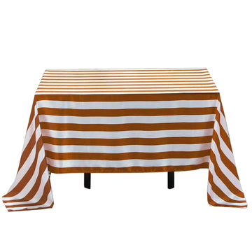 60"x102" Gold White Seamless Stripe Satin Rectangle Tablecloth