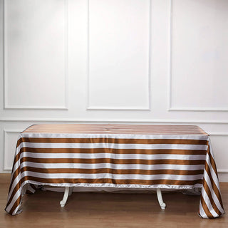 Add Elegance to Your Event with the Gold/White Stripe Tablecloth