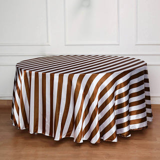 Gold / White Seamless Stripe Satin Round Tablecloth