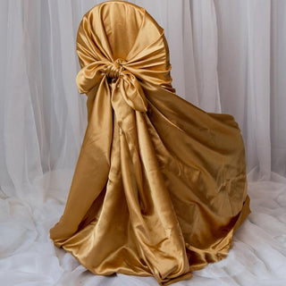 Transform Your Chairs with the Gold Universal Satin Chair Cover