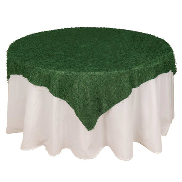 72"x72" Green Fringe Shag Square Polyester Table Overlay