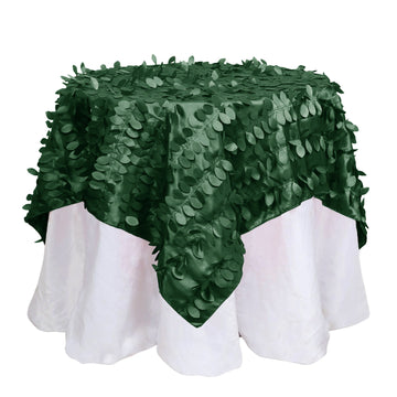 54" Green 3D Leaf Petal Taffeta Fabric Seamless Square Table Overlay