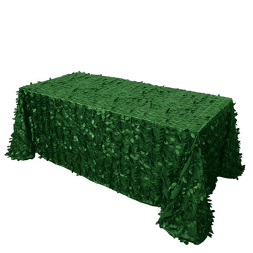 90"x132" Green Leaf Petal Taffeta Seamless Rectangle Tablecloth for 6 Foot Table With Floor-Length Drop