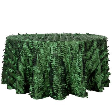 120" Green Leaf Petal Taffeta Seamless Round Tablecloth for 5 Foot Table With Floor-Length Drop