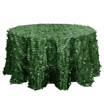 132" Green Leaf Petal Taffeta Seamless Round Tablecloth for 6 Foot Table With Floor-Length Drop