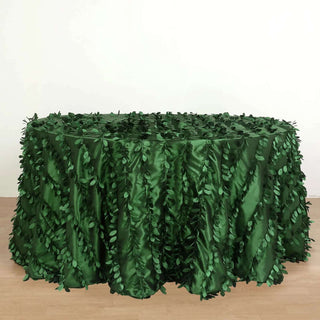 132" Green Leaf Petal Taffeta Seamless Round Tablecloth