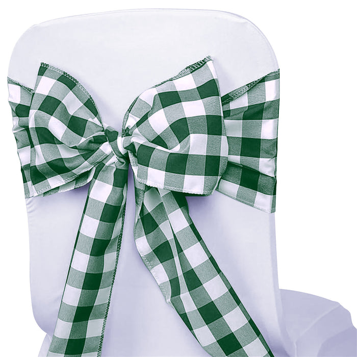 Gingham Chair Sashes | 5 PCS | Green/White | Buffalo Plaid Checkered Polyester Chair Sashes