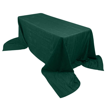 90"x156" Hunter Emerald Green Accordion Crinkle Taffeta Seamless Rectangular Tablecloth for 8 Foot Table With Floor-Length Drop