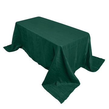 90"x132" Hunter Emerald Green Accordion Crinkle Taffeta Seamless Rectangular Tablecloth for 6 Foot Table With Floor-Length Drop