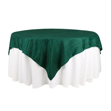 72"x72" Hunter Emerald Green Accordion Crinkle Taffeta Table Overlay, Square Tablecloth Topper