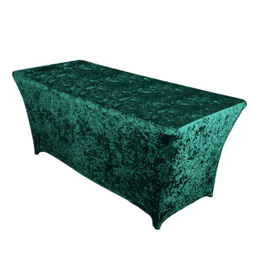 6ft Hunter Emerald Green Crushed Velvet Spandex Fitted Rectangular Table Cover