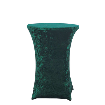 Crushed Velvet Spandex 32" Round Cocktail Table Cover Hunter Emerald Smooth Highboy Tablecloth