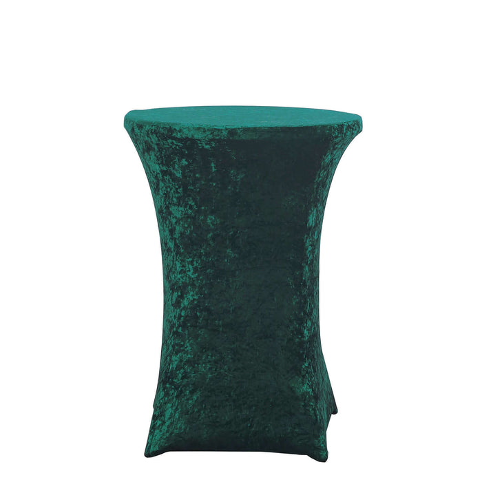 Hunter Emerald Green Crushed Velvet Spandex Fitted Round Highboy Cocktail Table Cover