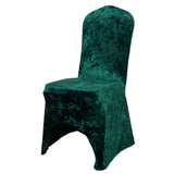 Hunter Emerald Green Crushed Velvet Spandex Stretch Wedding Chair Cover With Foot Pockets#whtbkgd
