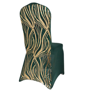 Elevate Your Event Decor with the Hunter Emerald Green Gold Spandex Fitted Banquet Chair Cover