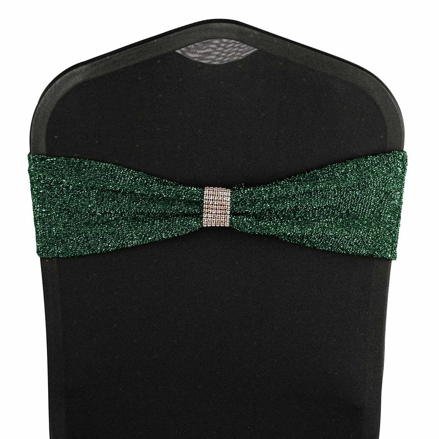 5 Pack | Hunter Emerald Green Metallic Shimmer Tinsel Spandex Chair Sashes