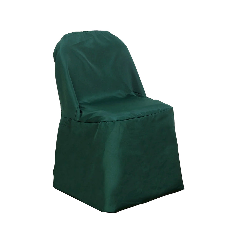 Hunter Emerald Green Polyester Folding Round Chair Cover, Reusable Stain Resistant Chair Cover