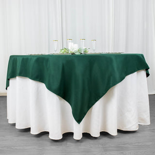 Versatile and Stylish: The 70"x70" Hunter Emerald Green Premium Seamless Polyester Square Table Overlay