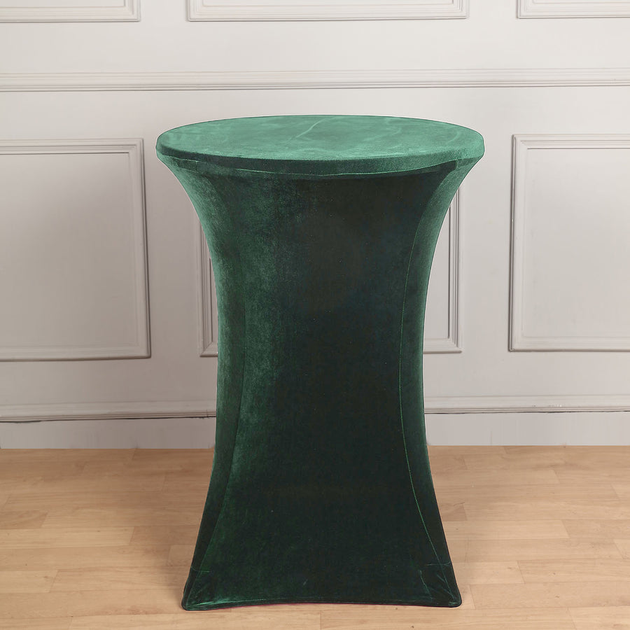Hunter Emerald Green Premium Velvet Spandex Fit Cocktail Tablecloth With Foot Pockets