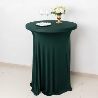 Add Elegance to Your Event with the Hunter Emerald Green Round Heavy Duty Spandex Cocktail Table Cover