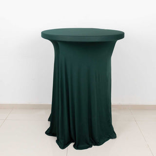 Durable and Versatile: The Hunter Emerald Green Round Heavy Duty Spandex Cocktail Table Cover