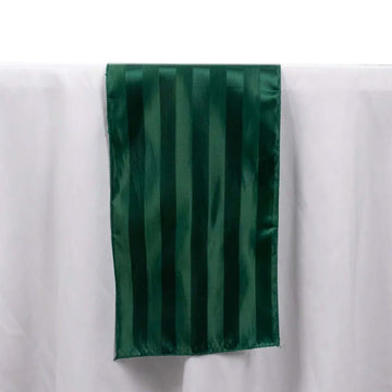 12"x108" Hunter Emerald Green Satin Stripe Table Runner, Elegant Tablecloth Runner