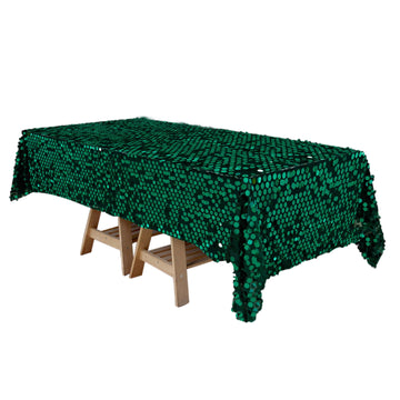 60"x102" Hunter Emerald Green Seamless Big Payette Sequin Rectangle Tablecloth