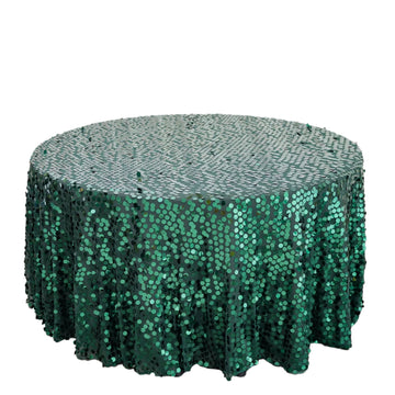 120" Hunter Emerald Green Seamless Big Payette Sequin Round Tablecloth Premium Collection