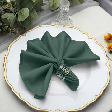 5 Pack Hunter Emerald Green Seamless Cloth Dinner Napkins, Wrinkle Resistant Linen 17"x17"