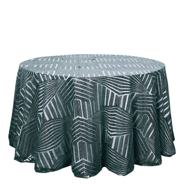 120" Hunter Emerald Green Seamless Diamond Glitz Sequin Round Tablecloth for 5 Foot Table With Floor-Length Drop